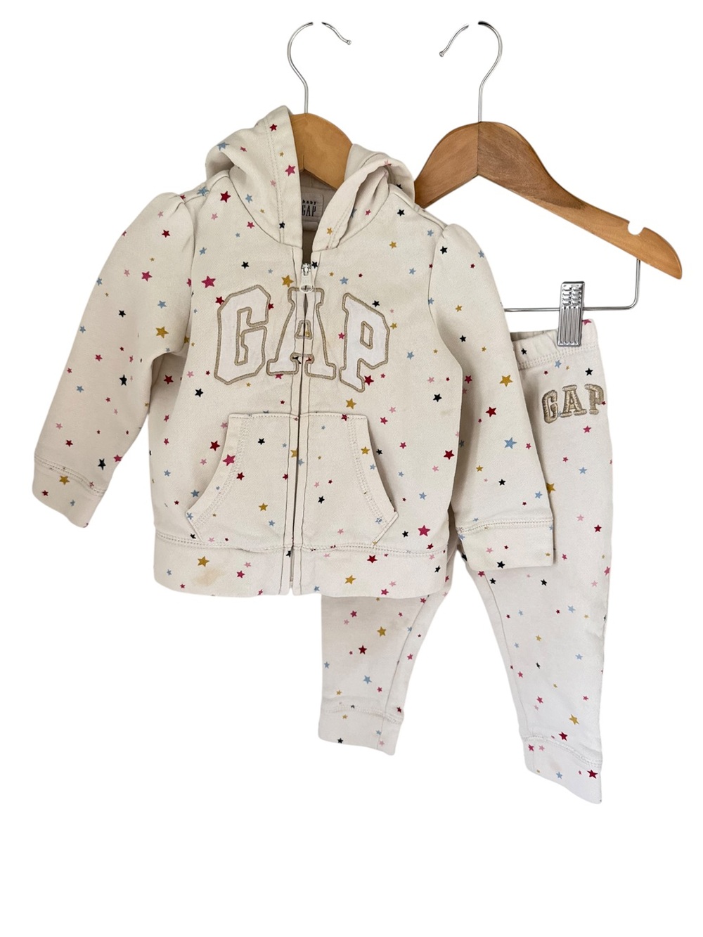 GAP Cream Star Zip Hoodie & Track Pant Set 12/18 Months